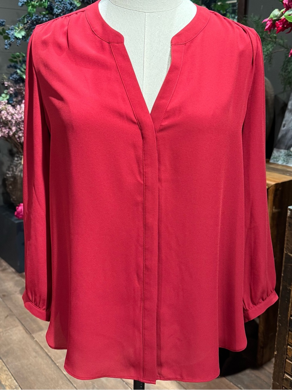 NYDJ red silky blouse size XS